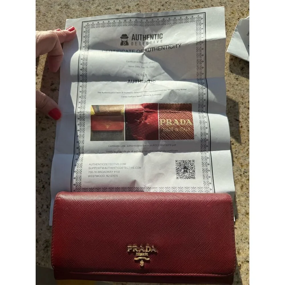 Prada Women's Red Saffiano Leather Long Wallet with COA - Picture 6 of 10